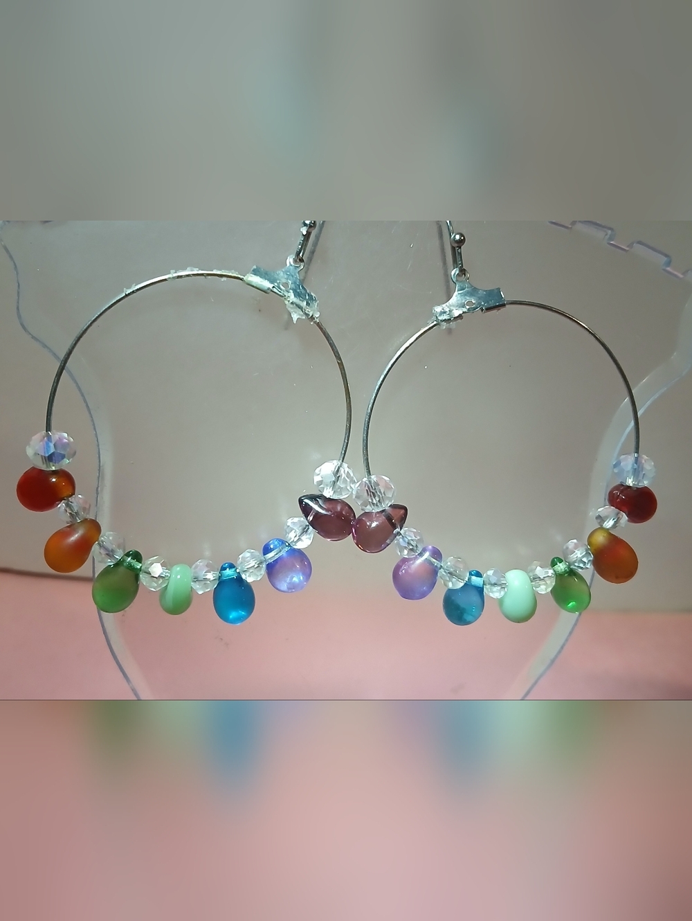 Hand Crafted  Multicolor Beaded Hoop Earrings